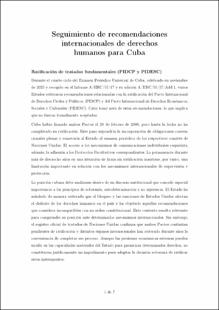 Portada Seguimiento de recomendaciones internacionales de derechos humanos para Cuba
